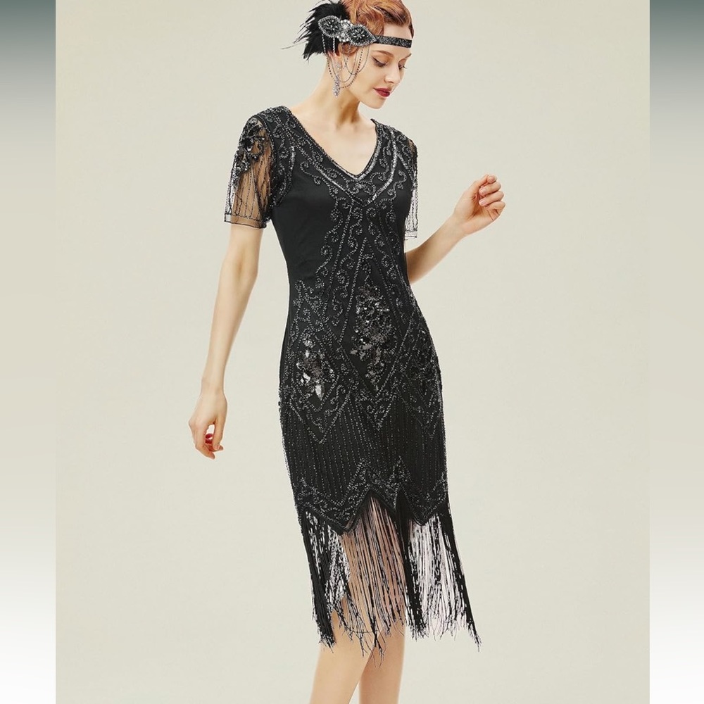 NWT Babeyond 1920s flapper style dress. Black sequins size XL
